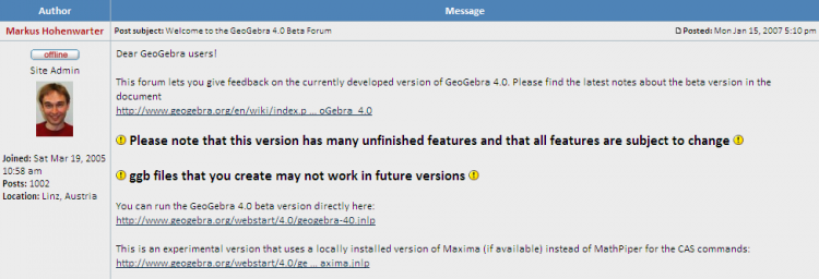 Intervenció del Markus al fòrum sobre la propera versió 4 del GeoGebra Intervenció del Markus al fòrum sobre la propera versió 4 del GeoGebra