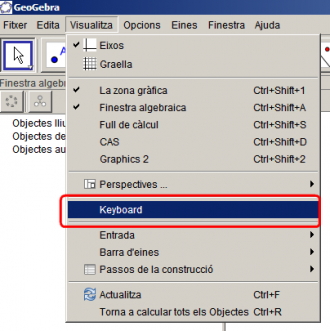 Accedir al teclat virtual pel menú Visualitza